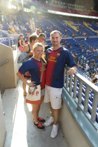 Enjoying a soccer game at Camp Nou in 2013.