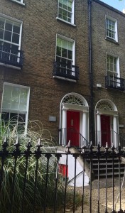 The cute red door on our VRBO rental. 